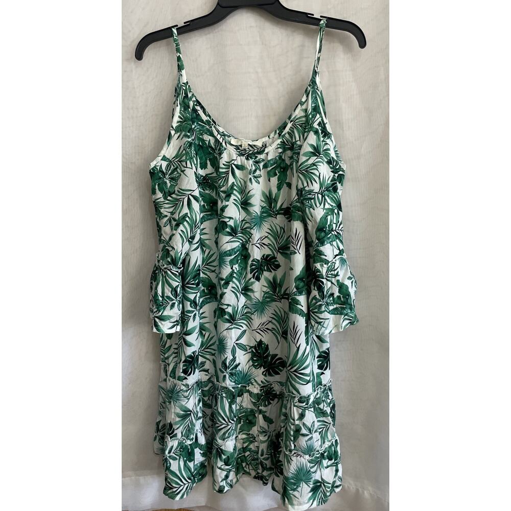 Solitaire swim white cold shoulder tunic cover-up, women Large Green White